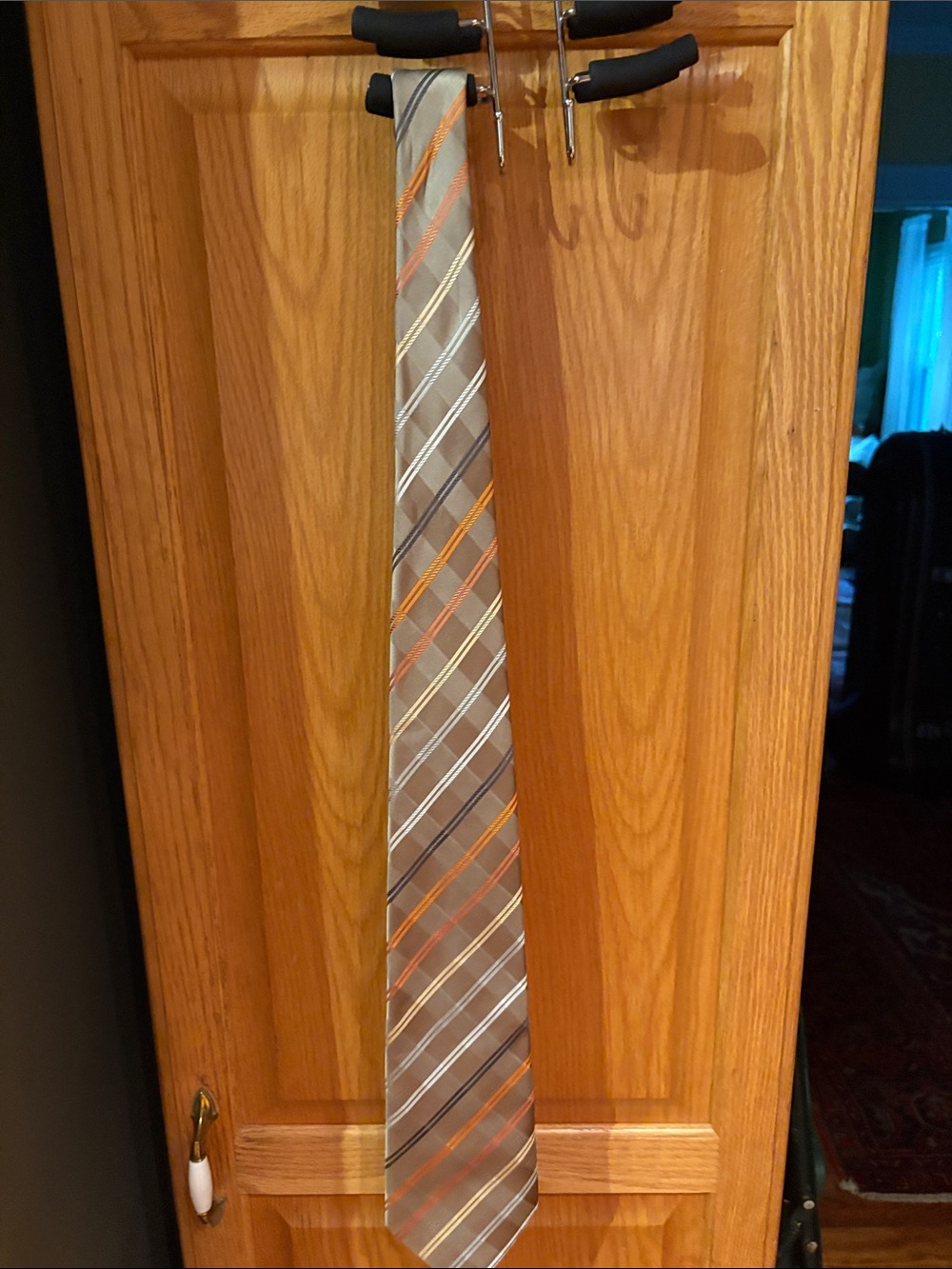 Geoffrey Beene Taupe Tie with Orange and Cream Stripes